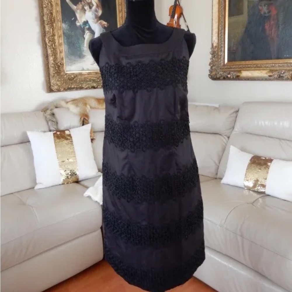 NWT.$168 TALBOTS STUNNING SLEEVELESS EYELET LACE BLACK DRESS Sz.4